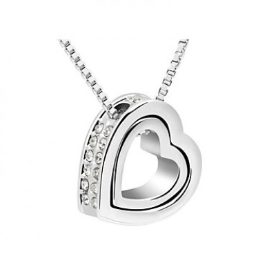 Austria Crystal Double Heart Pendant Necklace,Fine Jewelry