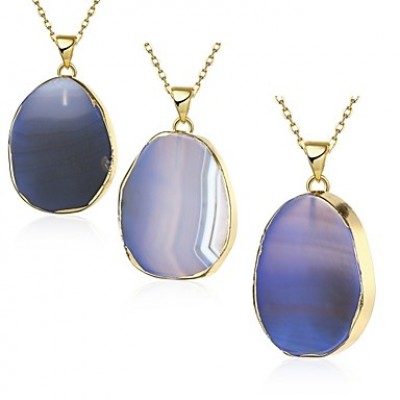 MISSING U Women's Irregular Natural Pure Crystal Agate Stone 18K Gold Plated Pendant Necklace One Piece Jewelry